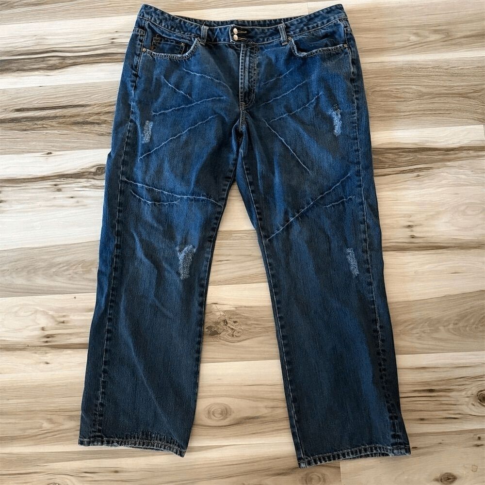 Vintage Seven7 Women's Straight Jeans Size 22 Blue Medium Wash Distressed